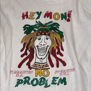 White Baggy Muscle Tee , Jamaican Design